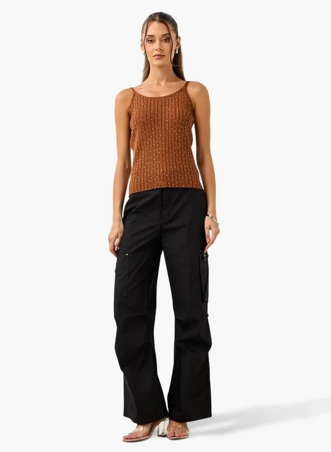 2Xtremz 2Xtremz Embellished Crop Top with Spaghetti Straps